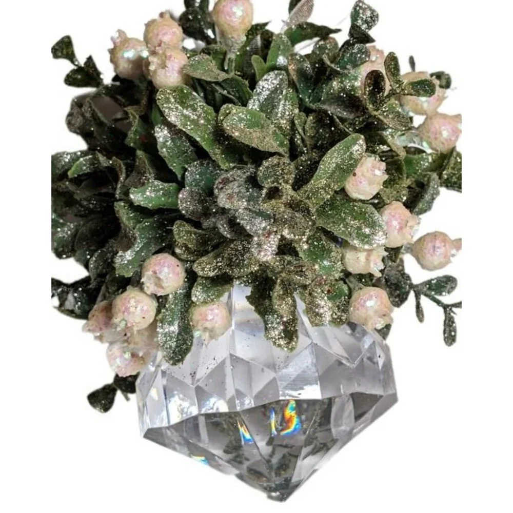 Crystal Mistletoe Ornament Simplistic Greenery White Berries